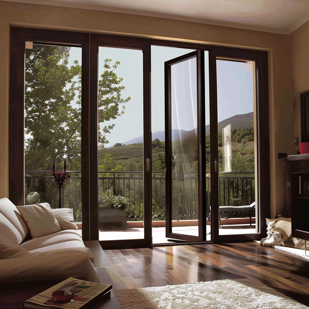 Ventana abatible de PVC en una sala de estar